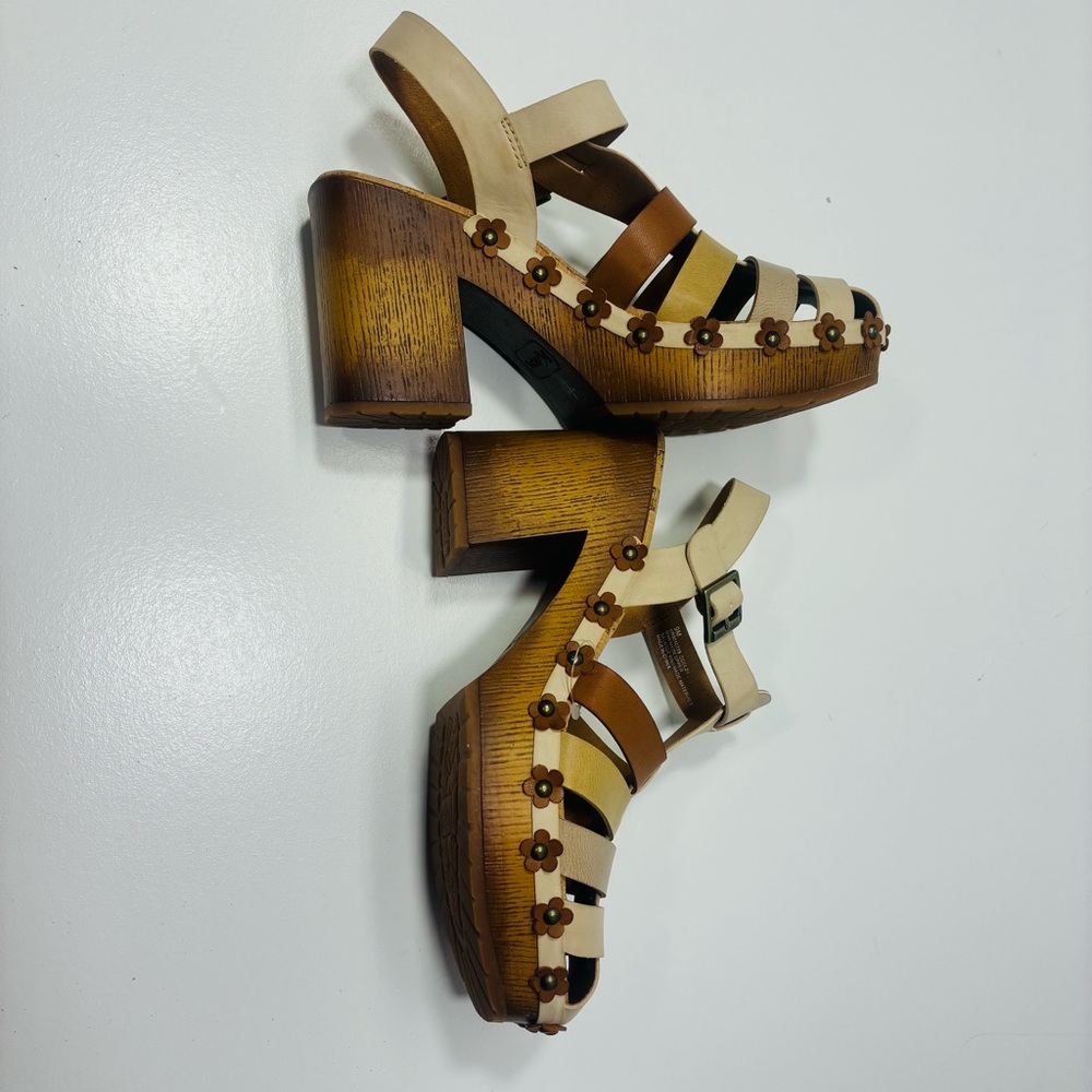 Kork-Ease Beige and Brown Floral Studded Platform Sandals